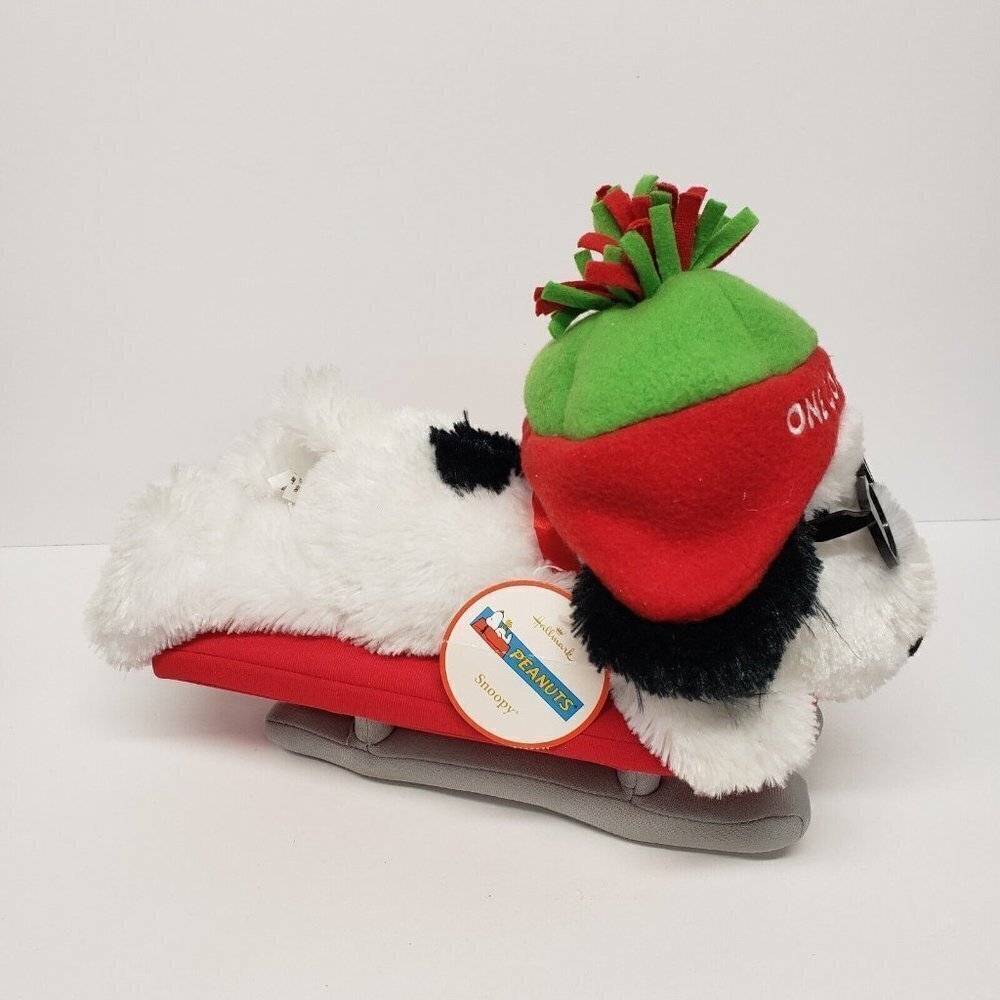 Hallmark 12" Snoopy Peanuts Christmas Holiday One Cool Dude Hat Sled Plush - Picture 3 of 12